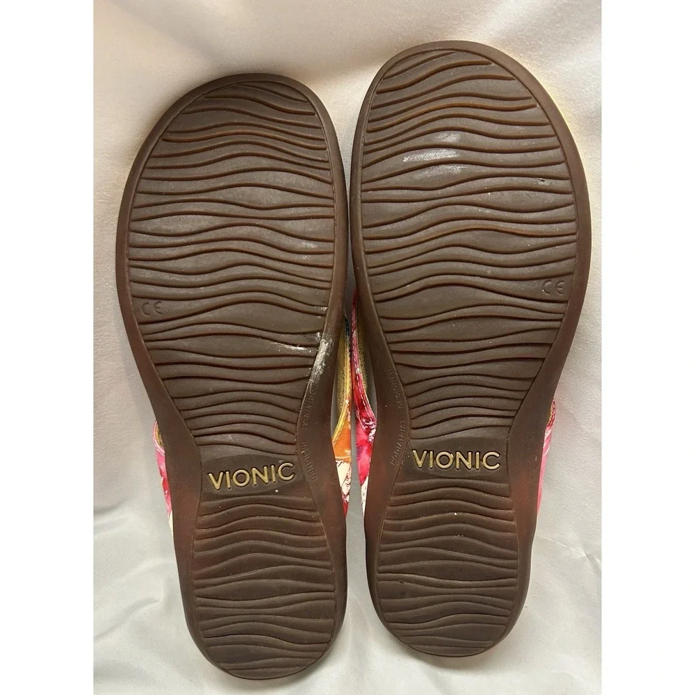 Vionic Flip Flops Thong Sandals Womens Size 11 Bella Patent Colorful Rainbow Bow